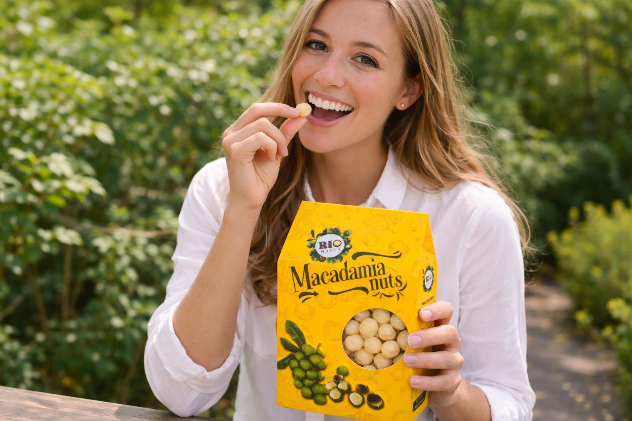 Thưởng thức hạt macca Rio Macca trực tiếp từ hộp